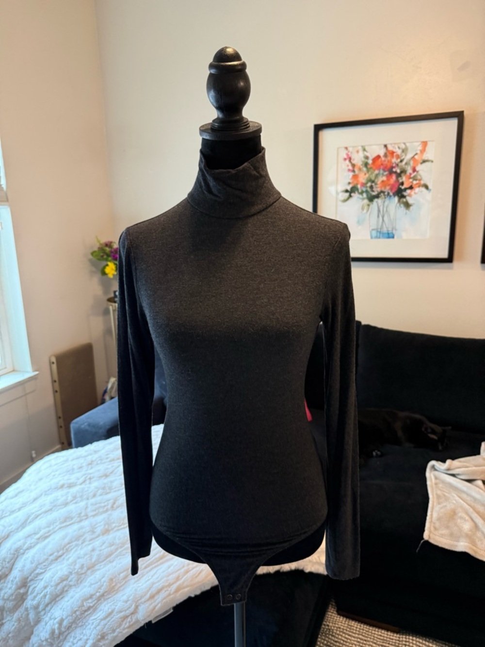 Classic Dark Gray Turtleneck Long-Sleeve Top